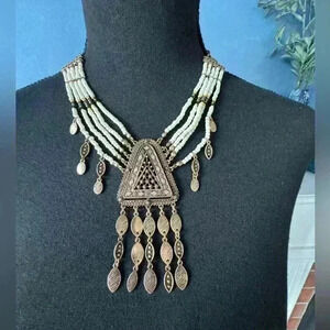 NWT Free People Dollyland Choker Pendant Beaded~ Gold & white ~ SOLD OUT HTF!